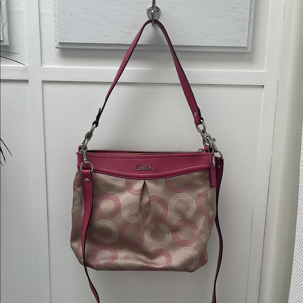 Coach Pink and Tan Crossbody Bag with Elegant Design